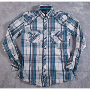 Roar Shirt Mens Large Blue Plaid Pocket‎ Embroidered Signature Edition Sedona